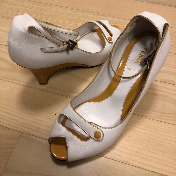 Fendi Shoes - Vintage white and mustard yellow Fendi wedges